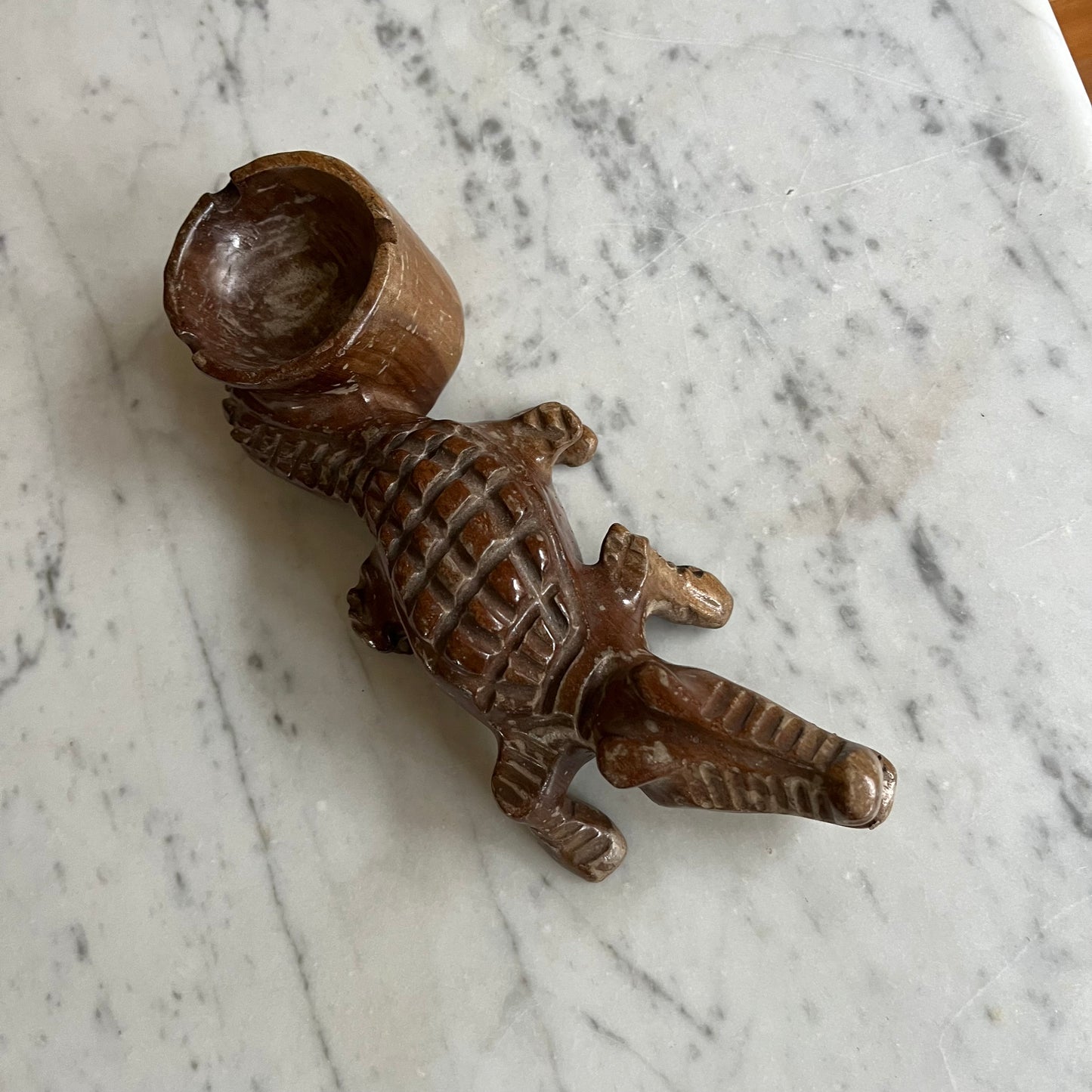Vintage Wood Carved Crocodile / Alligator Ashtray