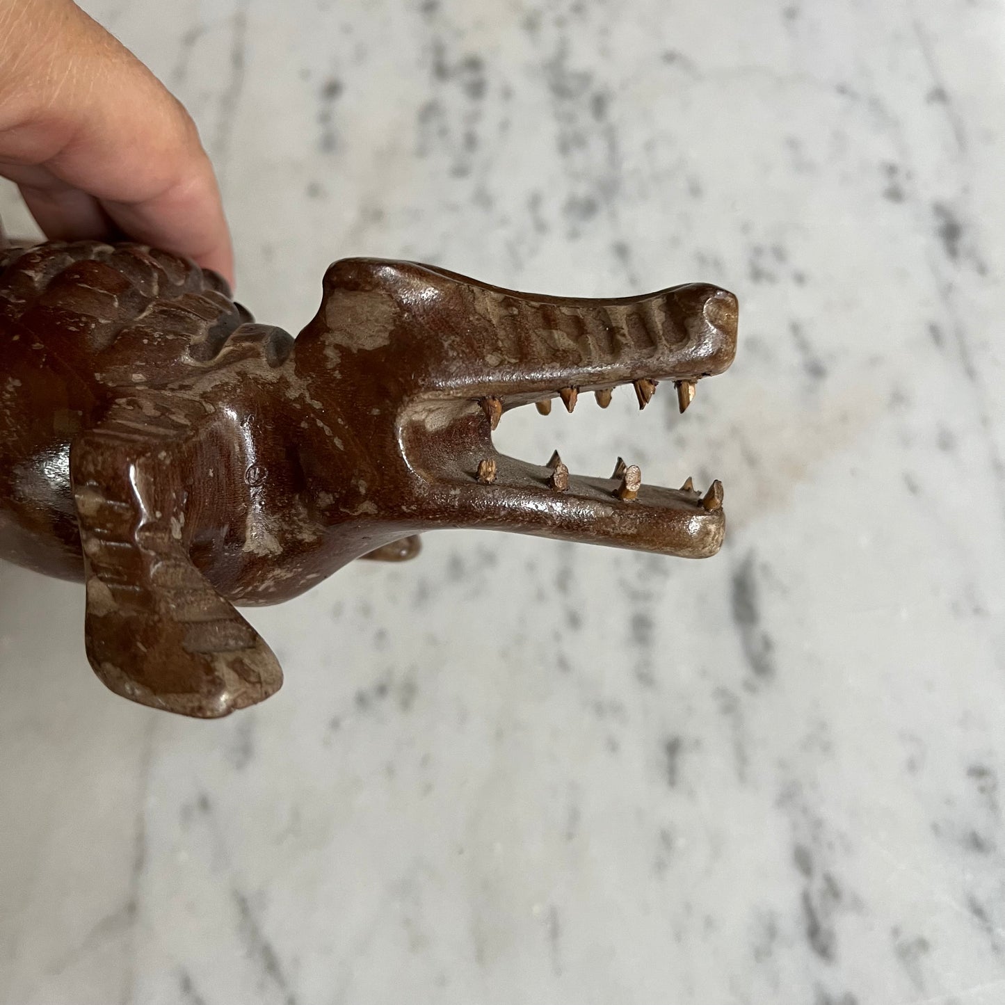 Vintage Wood Carved Crocodile / Alligator Ashtray