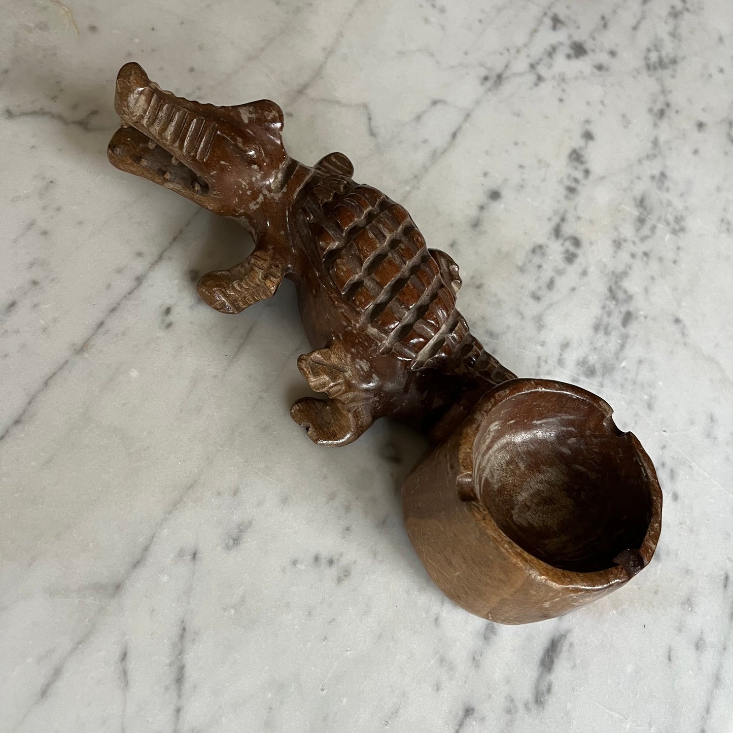 Vintage Wood Carved Crocodile / Alligator Ashtray