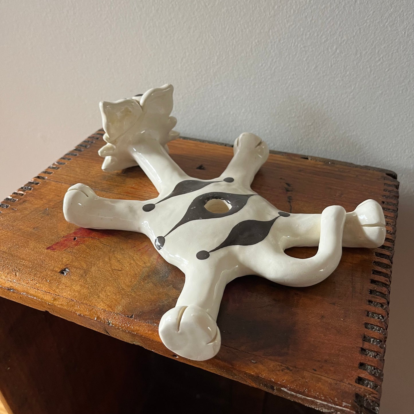 Vintage 90s Handmade Ceramic Cat Candle Holder