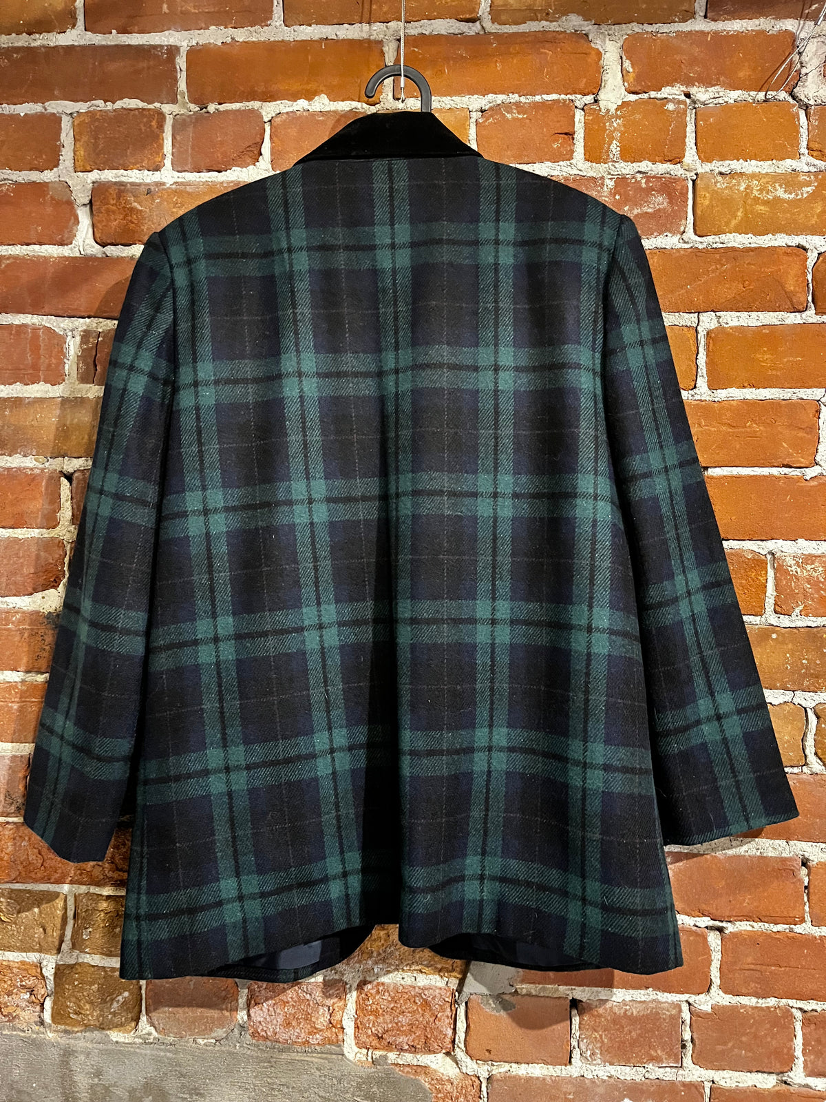Vintage Sag Harbor Green Plaid Velvet Collar Blazer