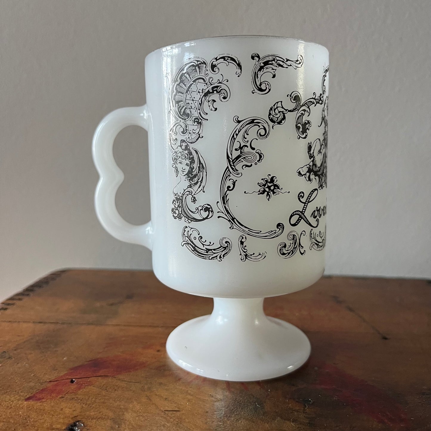 Vintage Lover’s Cup Milk Glass Pedestal Mug