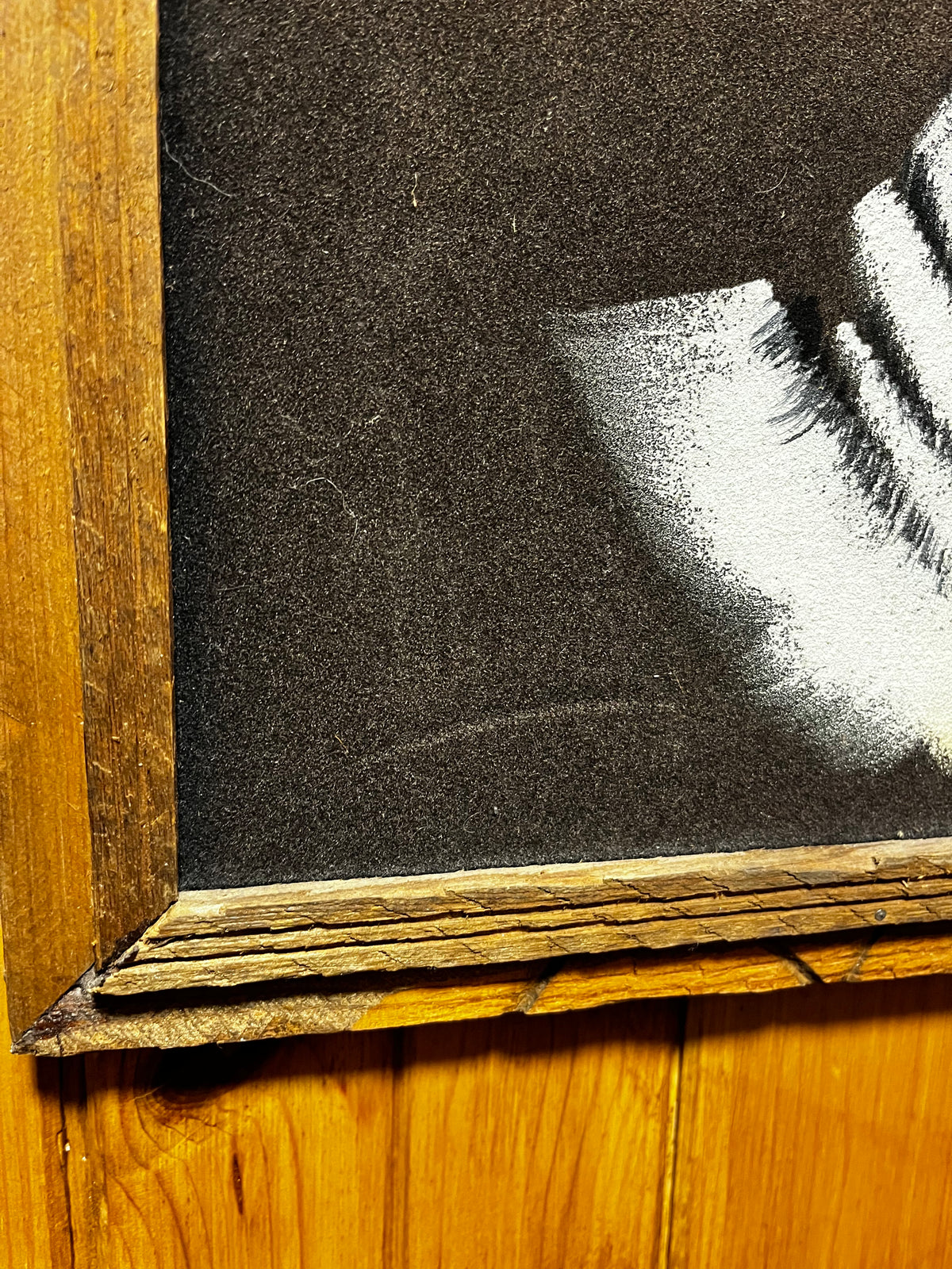 Vintage 70s Framed White Tiger Black Velvet Painting