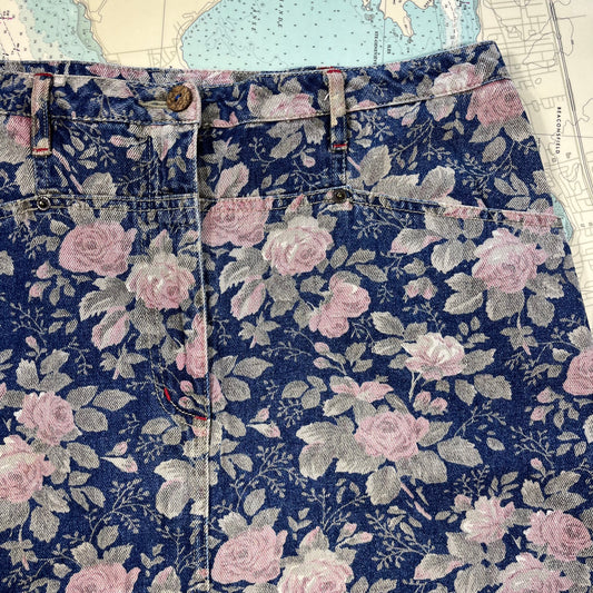 Vintage Astuce Jeans Floral Printed Denim Skirt