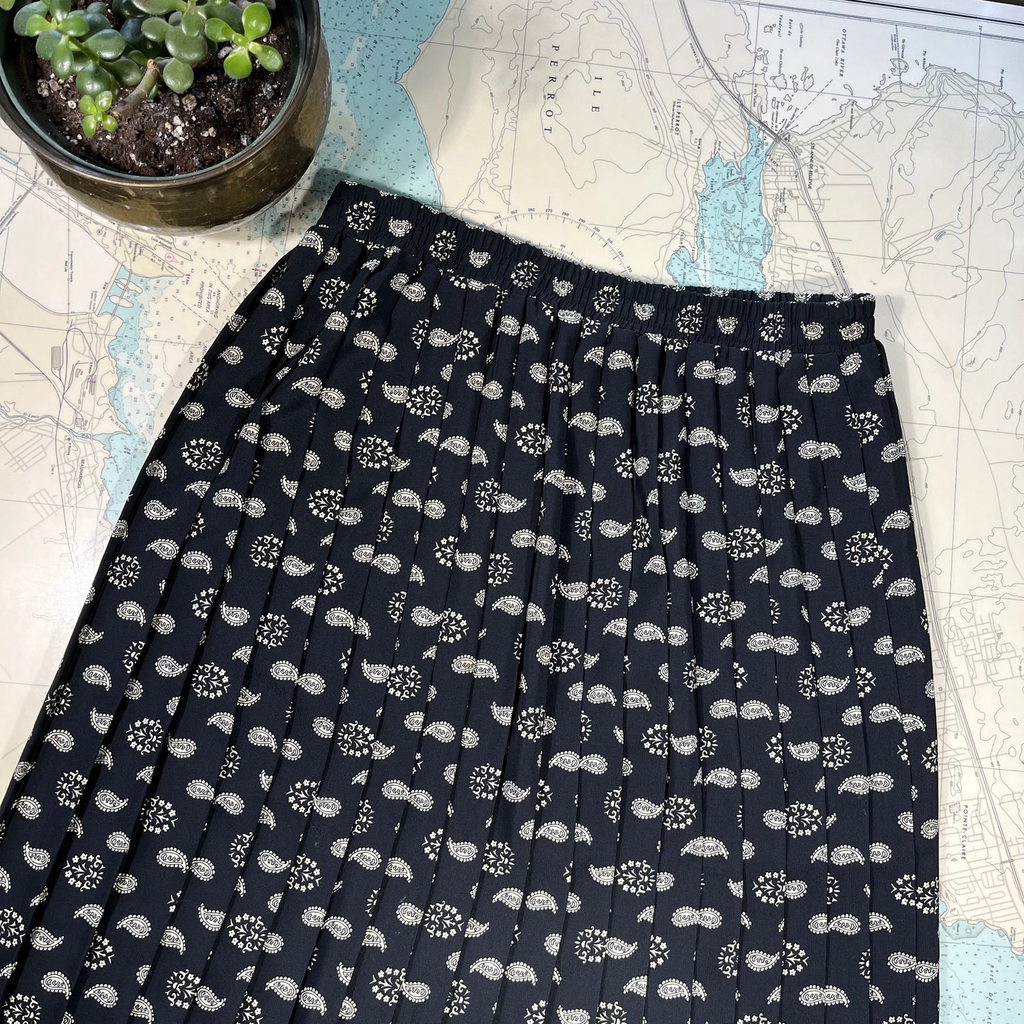 Vintage Black Paisley Pleated Carrol Reed Skirt
