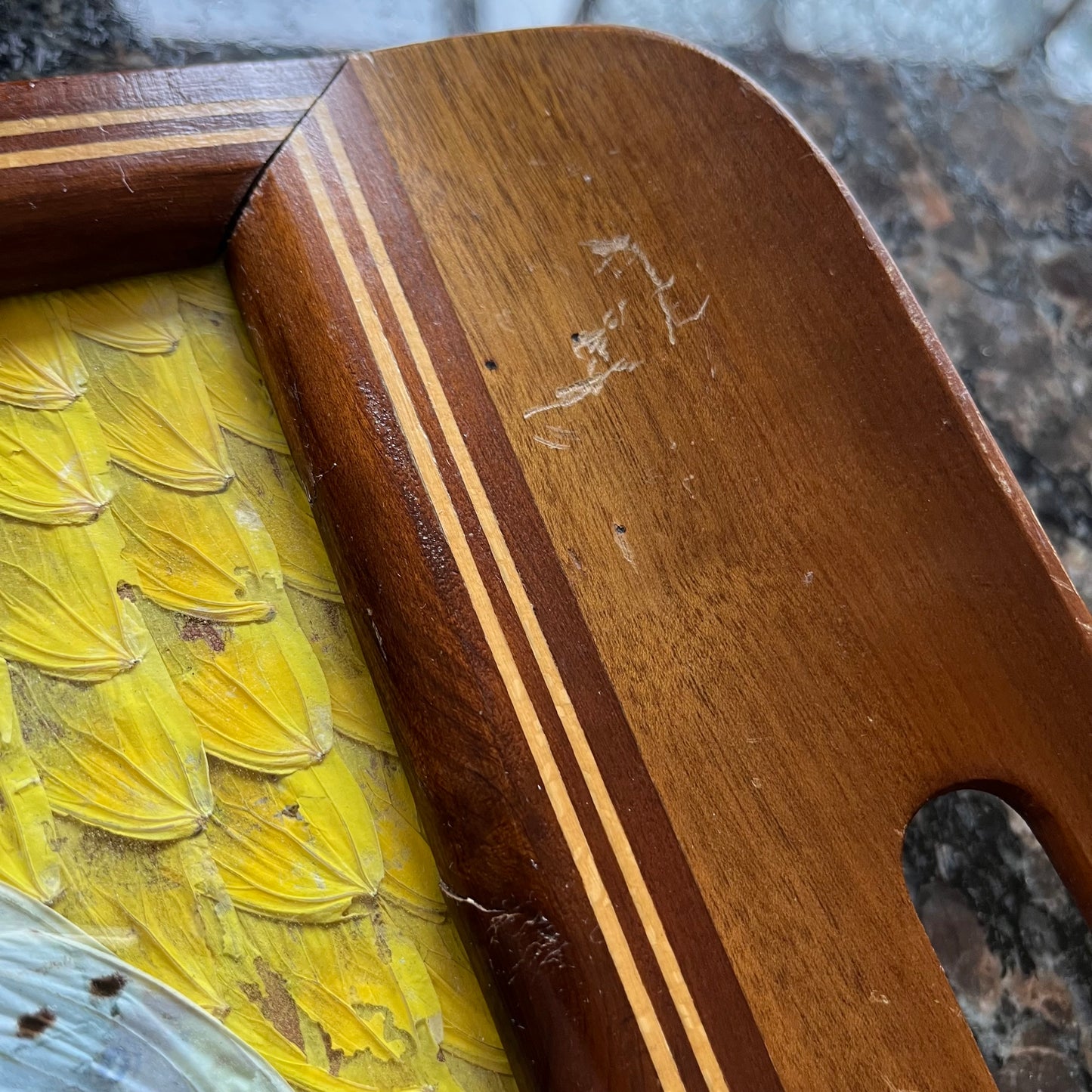 Vintage 40s Brazillian Butterfly Inlay Tray with Bamboo Coasters