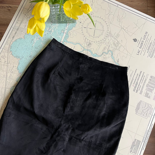 Vintage Black Suede Danier Leather Midi Skirt