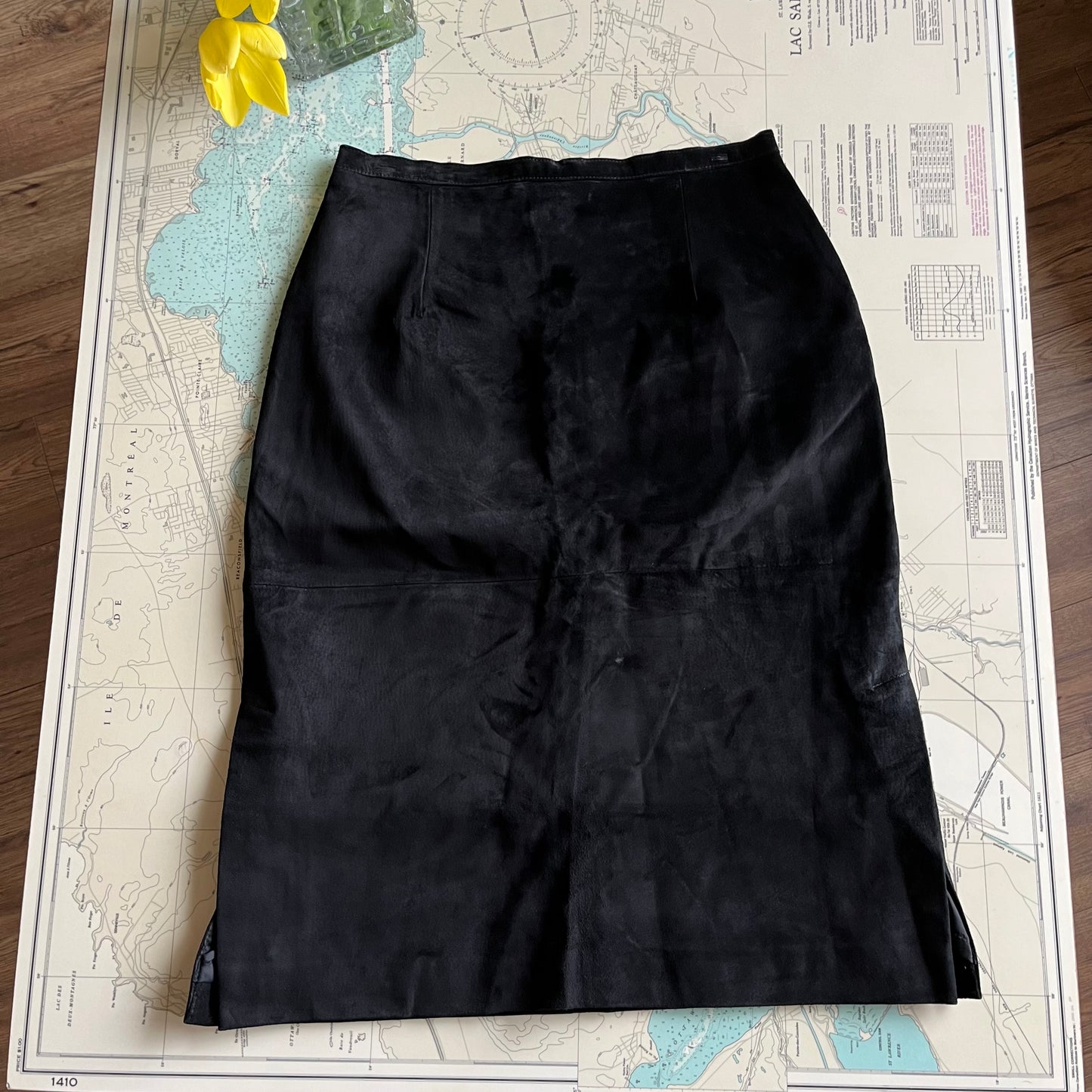 Vintage Black Suede Danier Leather Midi Skirt