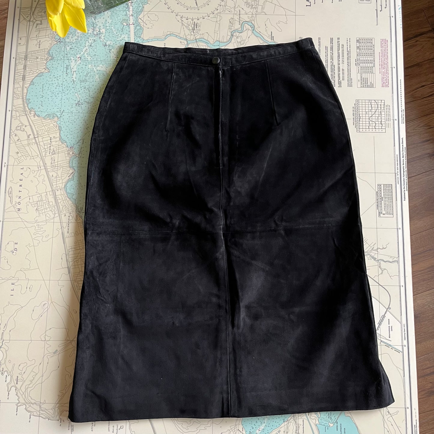 Vintage Black Suede Danier Leather Midi Skirt