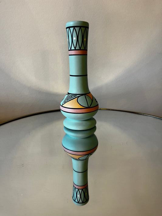 Vintage Aztec Teal Bear Paw Hand Signed Vase