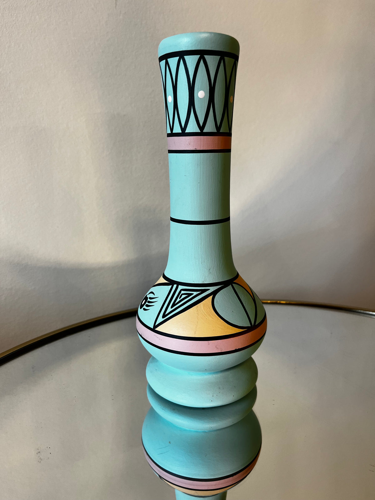 Vintage Aztec Teal Bear Paw Hand Signed Vase