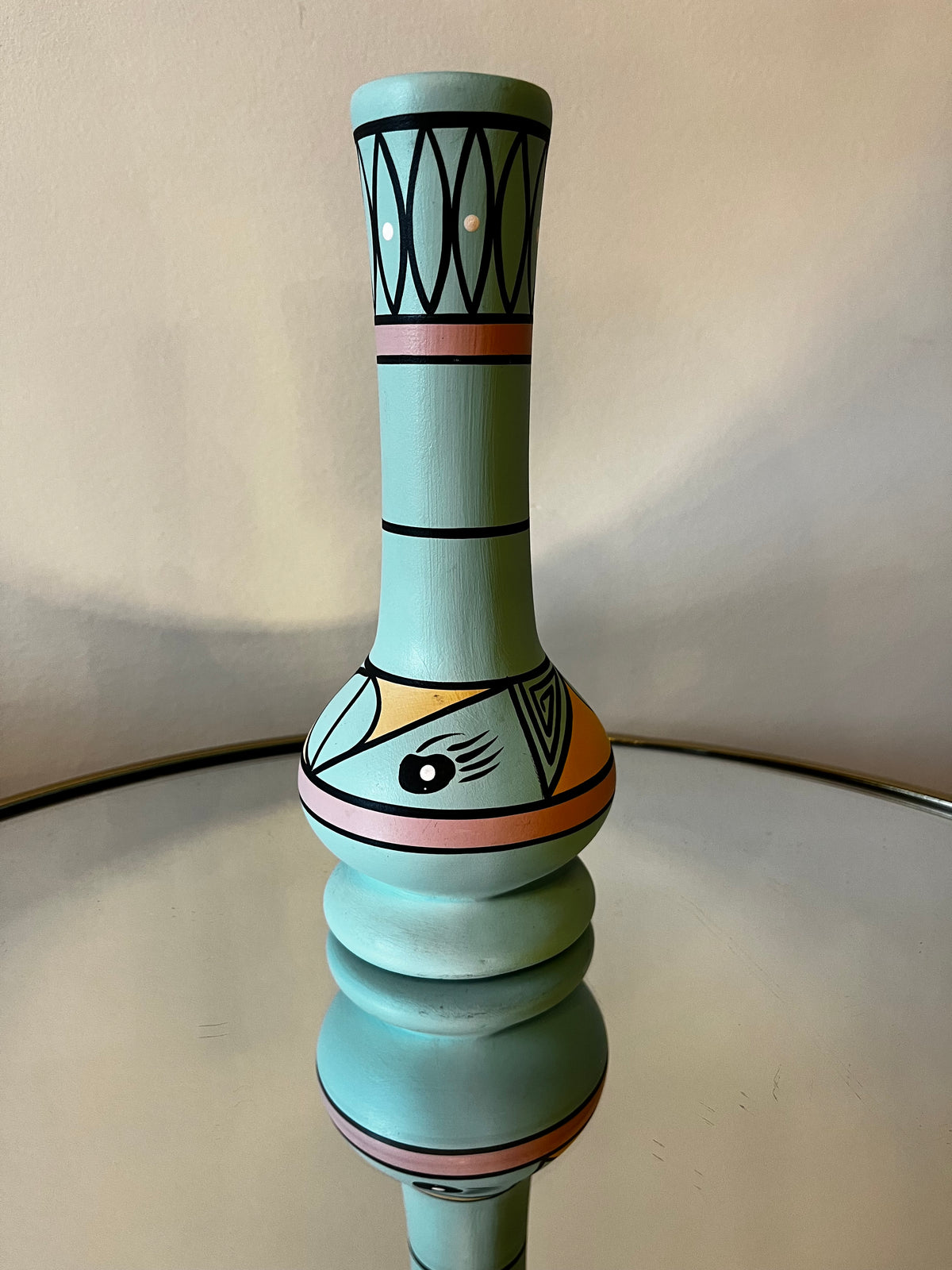 Vintage Aztec Teal Bear Paw Hand Signed Vase