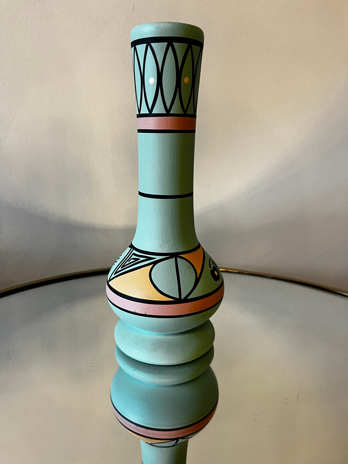 Vintage Aztec Teal Bear Paw Hand Signed Vase
