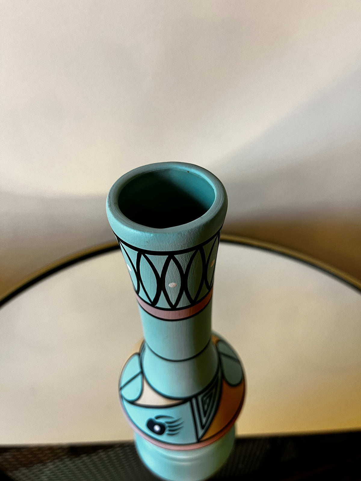 Vintage Aztec Teal Bear Paw Hand Signed Vase
