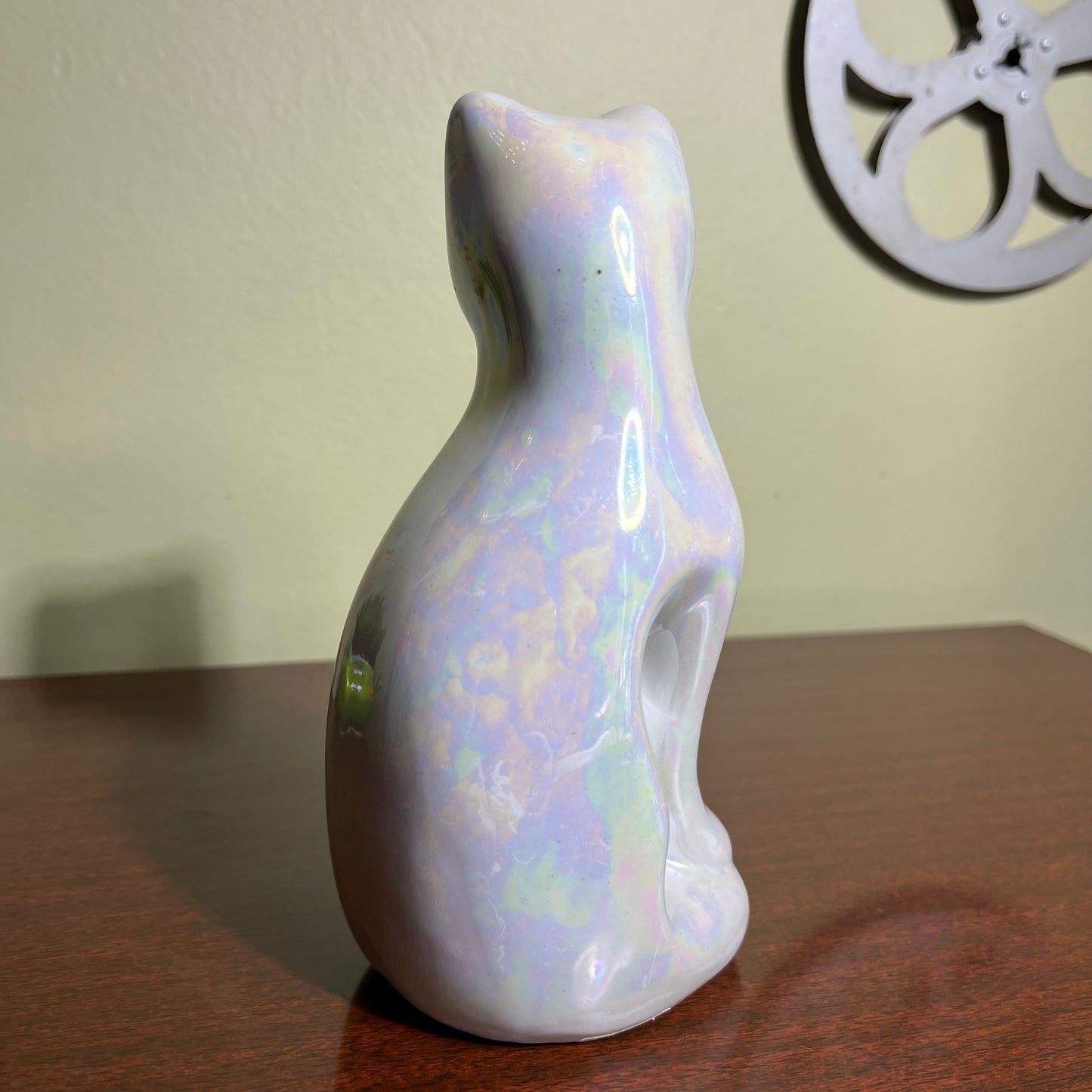 Vintage Aris Pearlescent Cat Ceramic Figurine