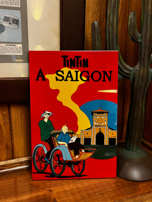 Vintage Tin Tin a Saigon Wood Lacquer Travel Vietnam Rikshaw Print