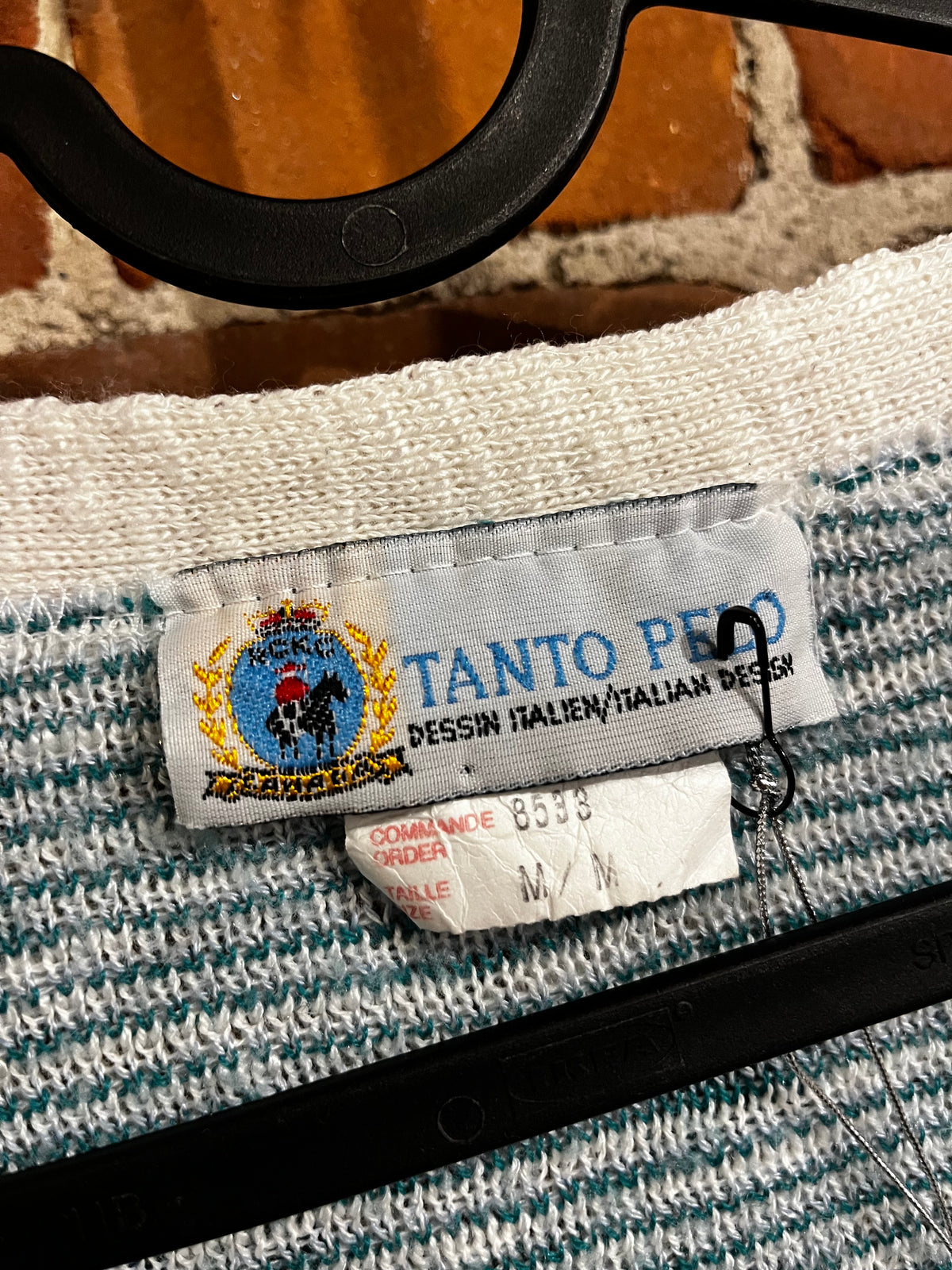 Vintage 80s / 90s Tanto Pelo Teal and White Pattern Cardigan
