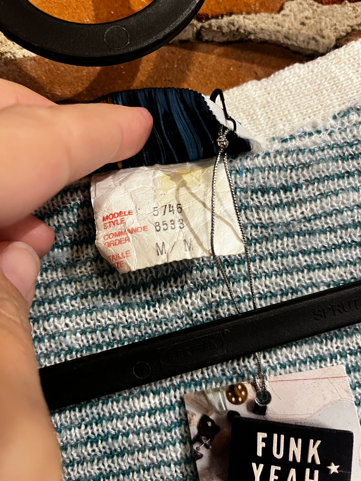 Vintage 80s / 90s Tanto Pelo Teal and White Pattern Cardigan