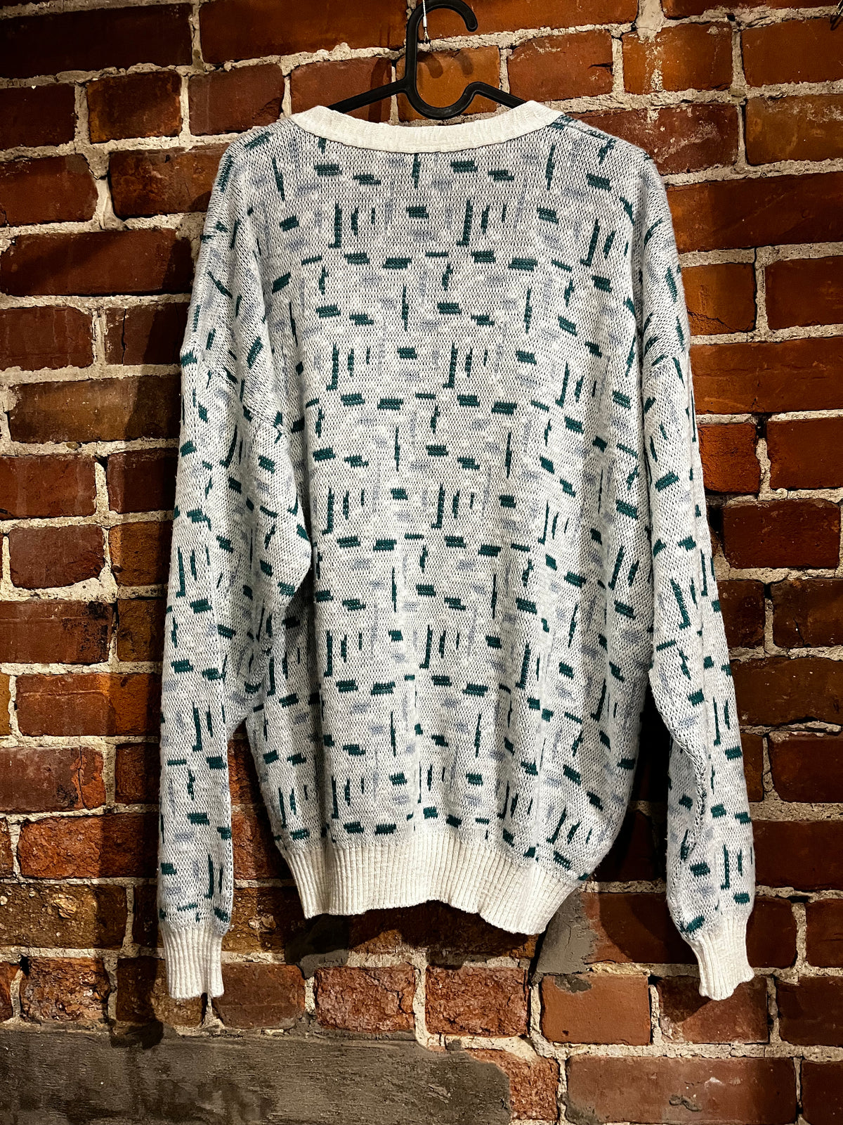 Vintage 80s / 90s Tanto Pelo Teal and White Pattern Cardigan