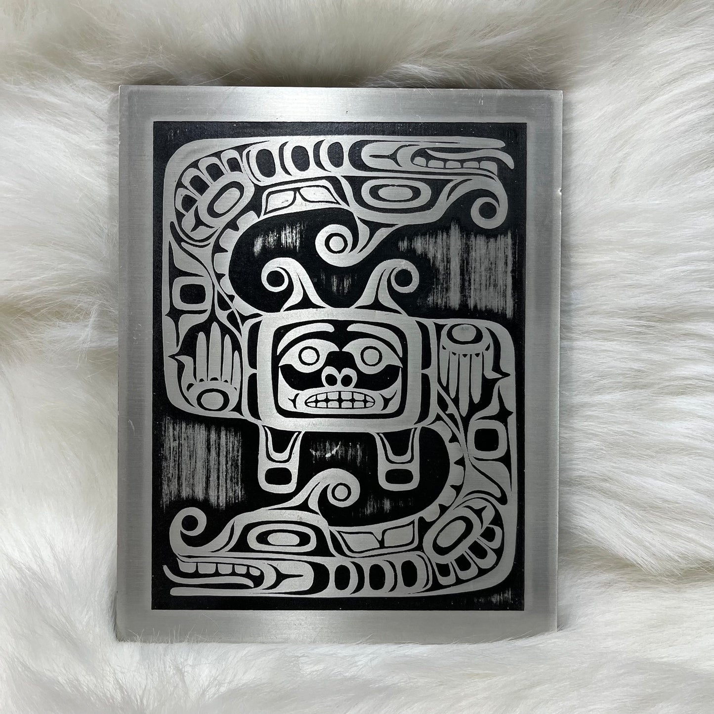 Vintage ' Sisiutl ' Inuit Etched Aluminum Plaque