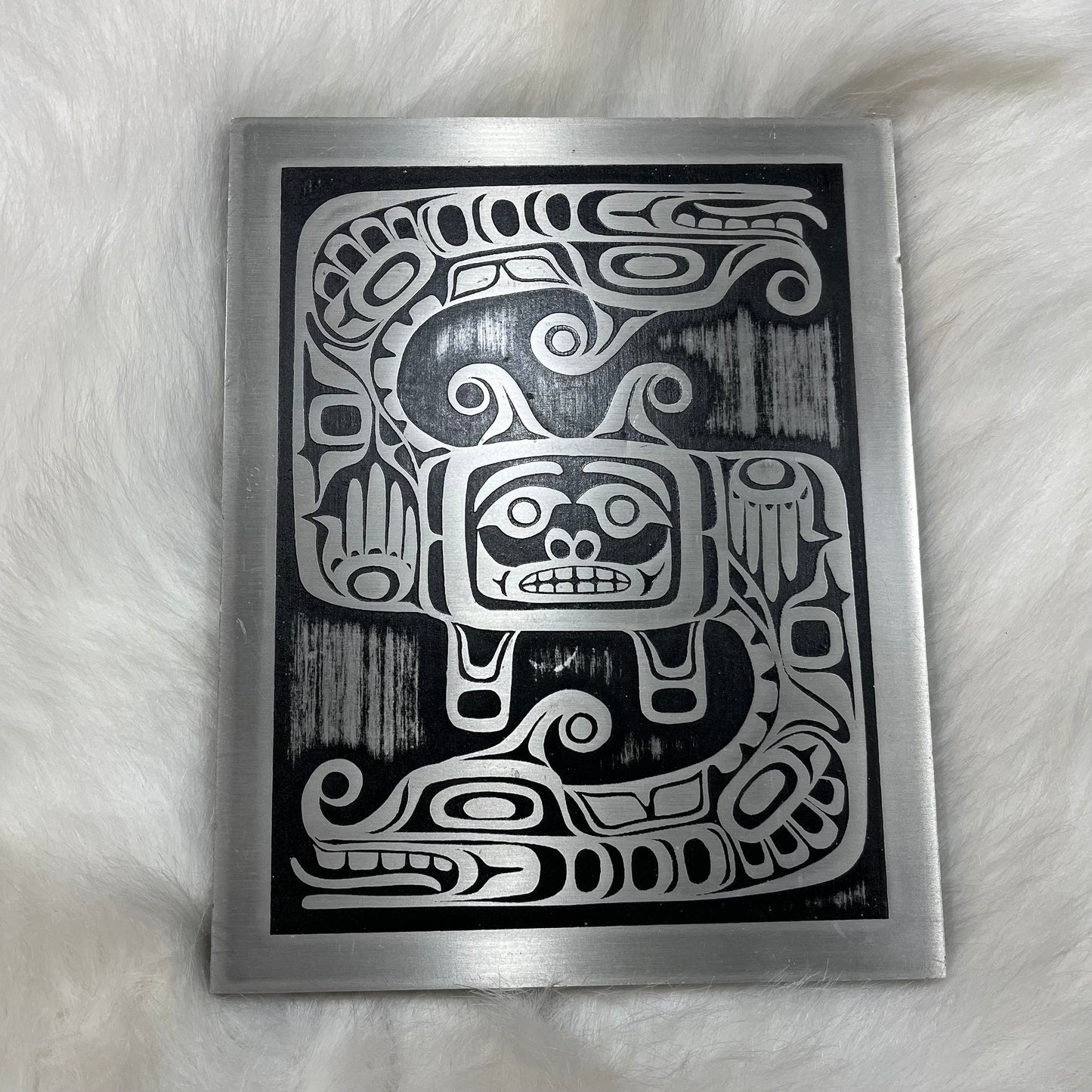 Vintage ' Sisiutl ' Inuit Etched Aluminum Plaque