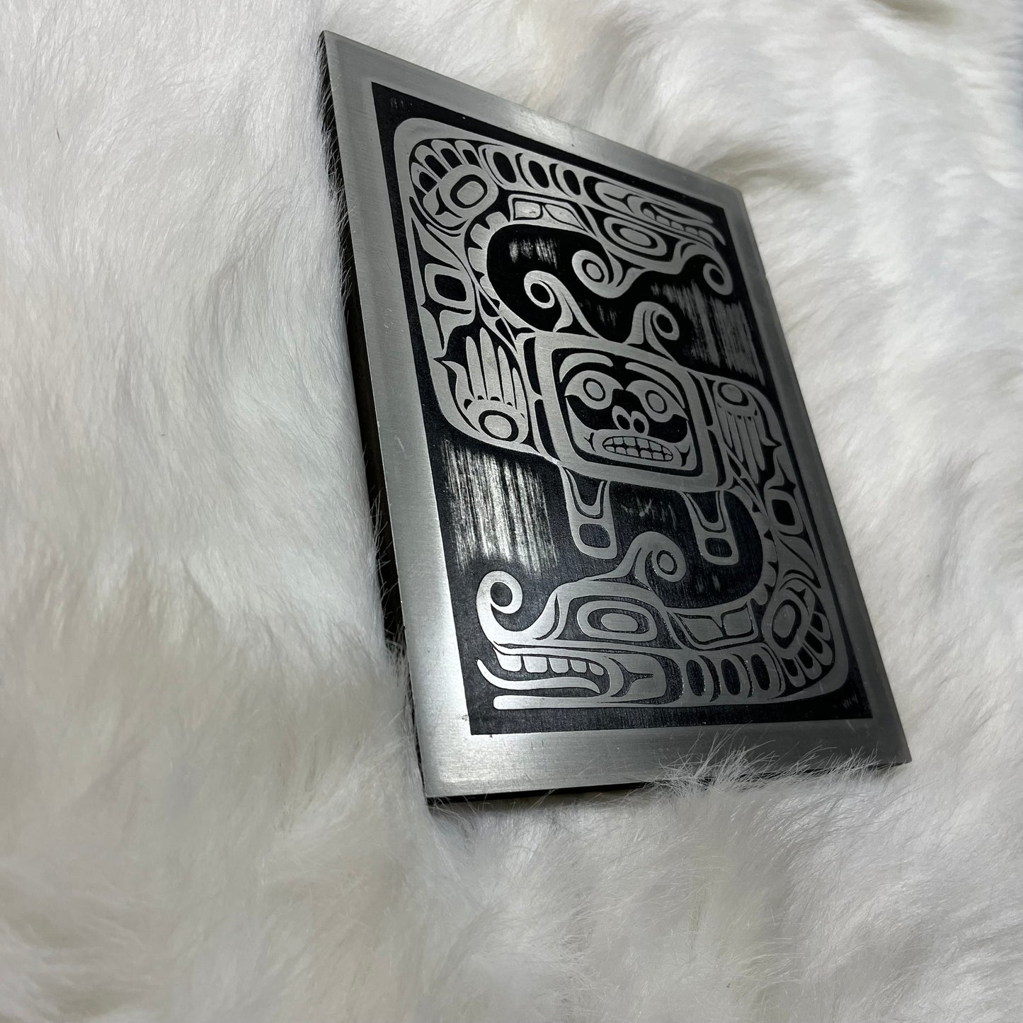 Vintage ' Sisiutl ' Inuit Etched Aluminum Plaque