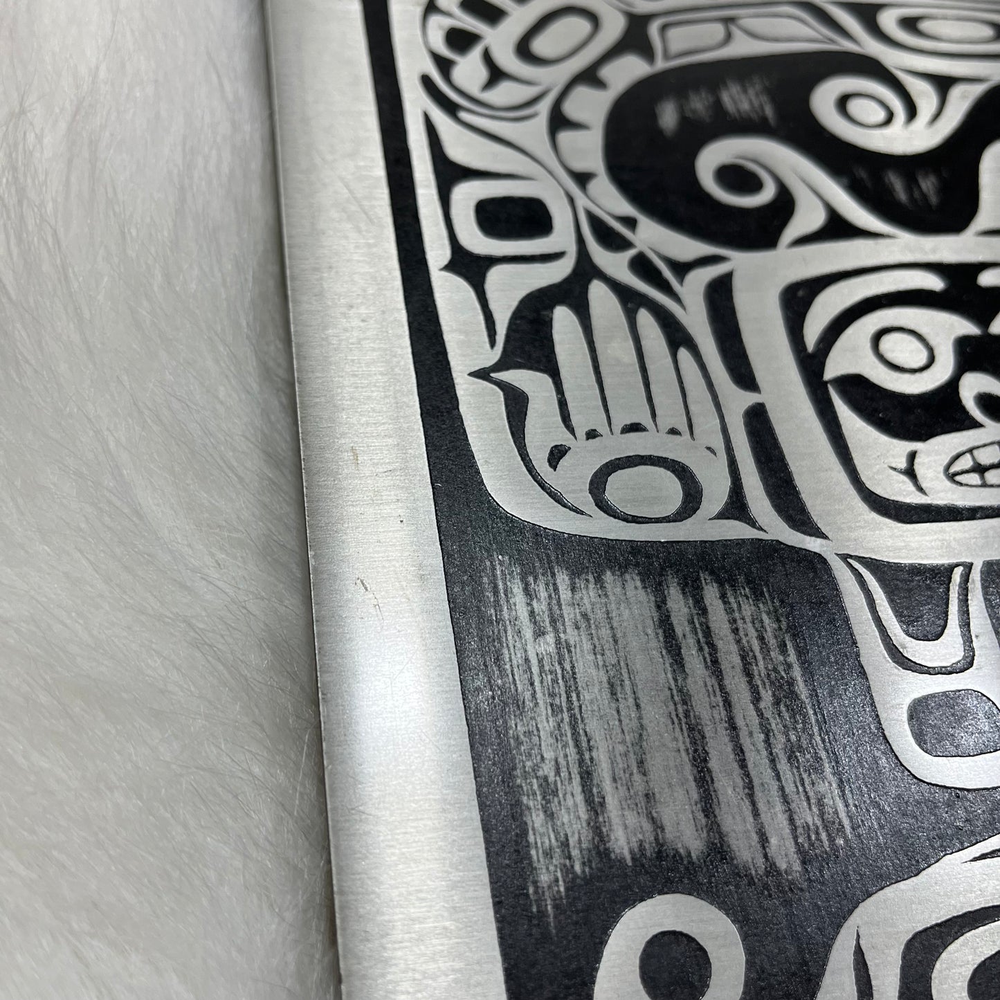 Vintage ' Sisiutl ' Inuit Etched Aluminum Plaque