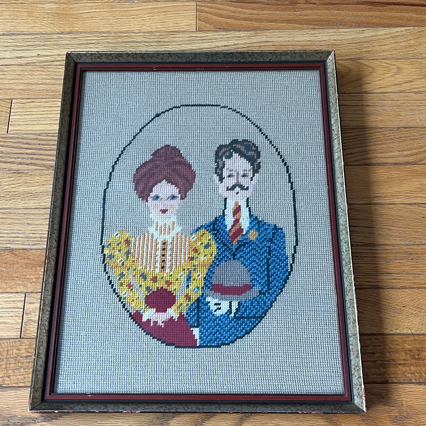Vintage 70s Man & Woman Wool Needlepoint
