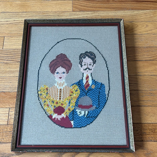 Vintage 70s Man & Woman Wool Needlepoint