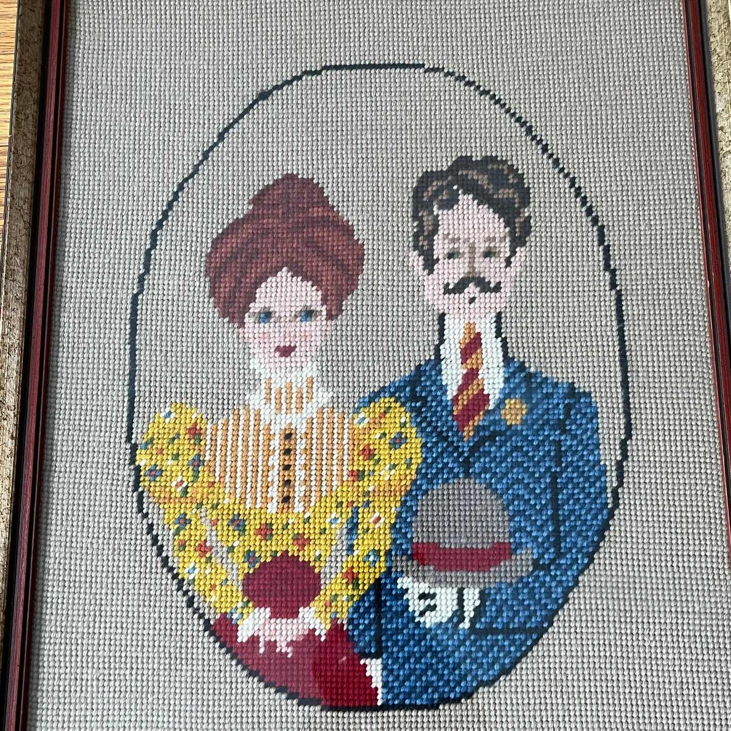 Vintage 70s Man & Woman Wool Needlepoint