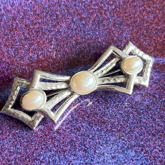 Vintage Silver and Pearl Bow Brooch