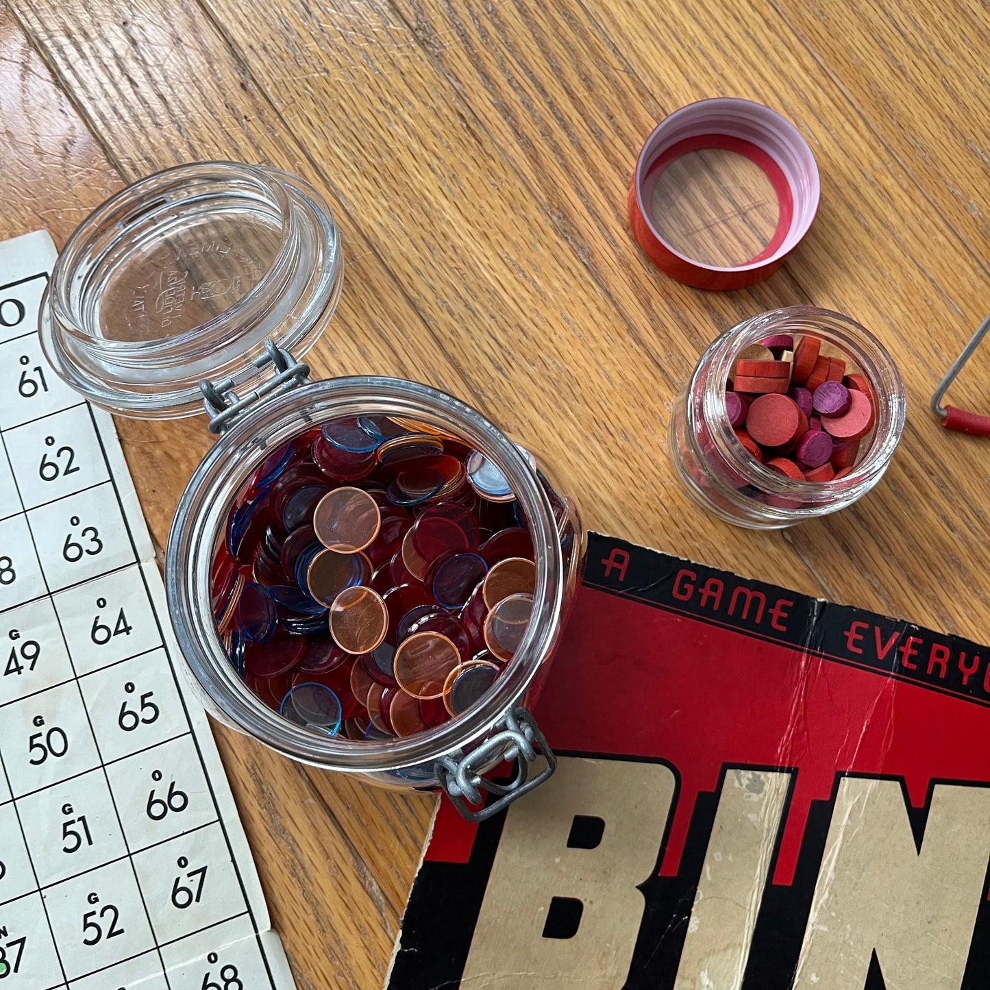 Vintage 50s Bingo Game Lot with Metal Basket Spinner