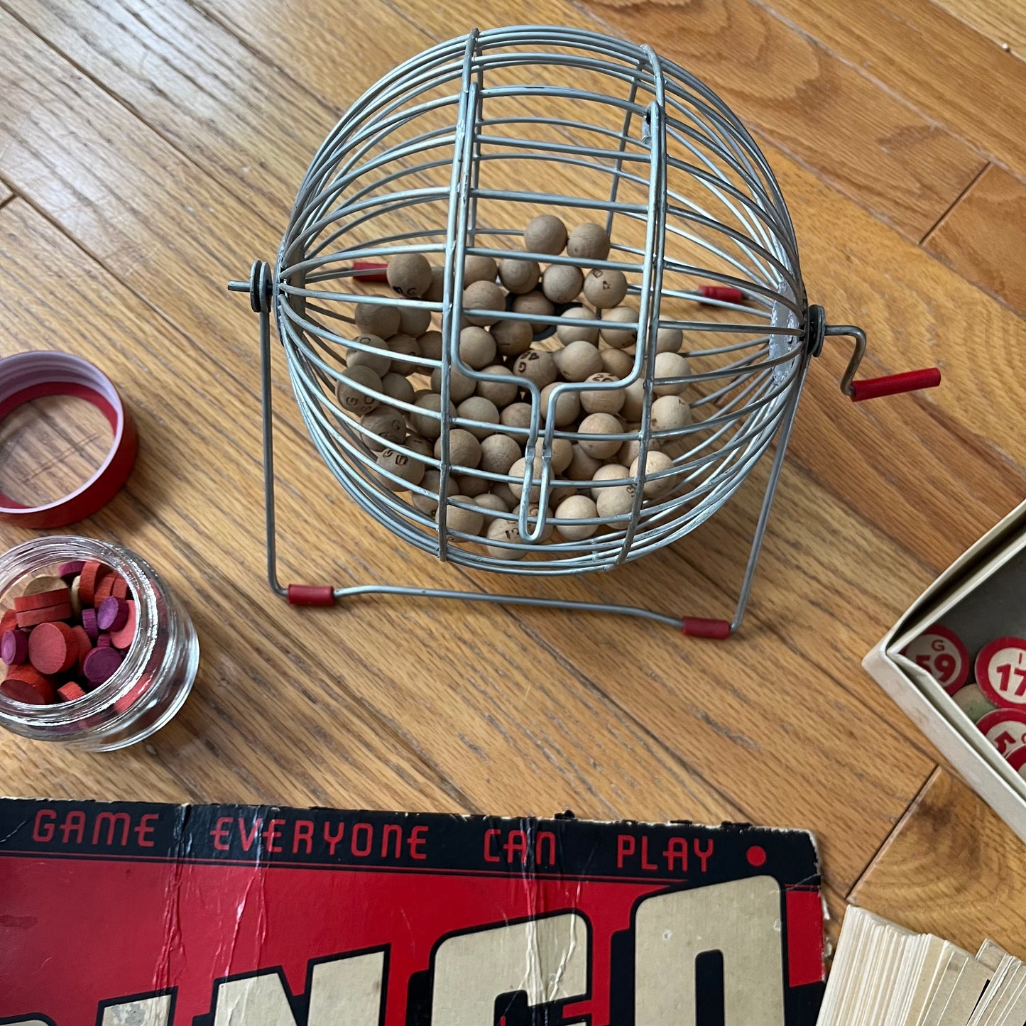 Vintage 50s Bingo Game Lot with Metal Basket Spinner