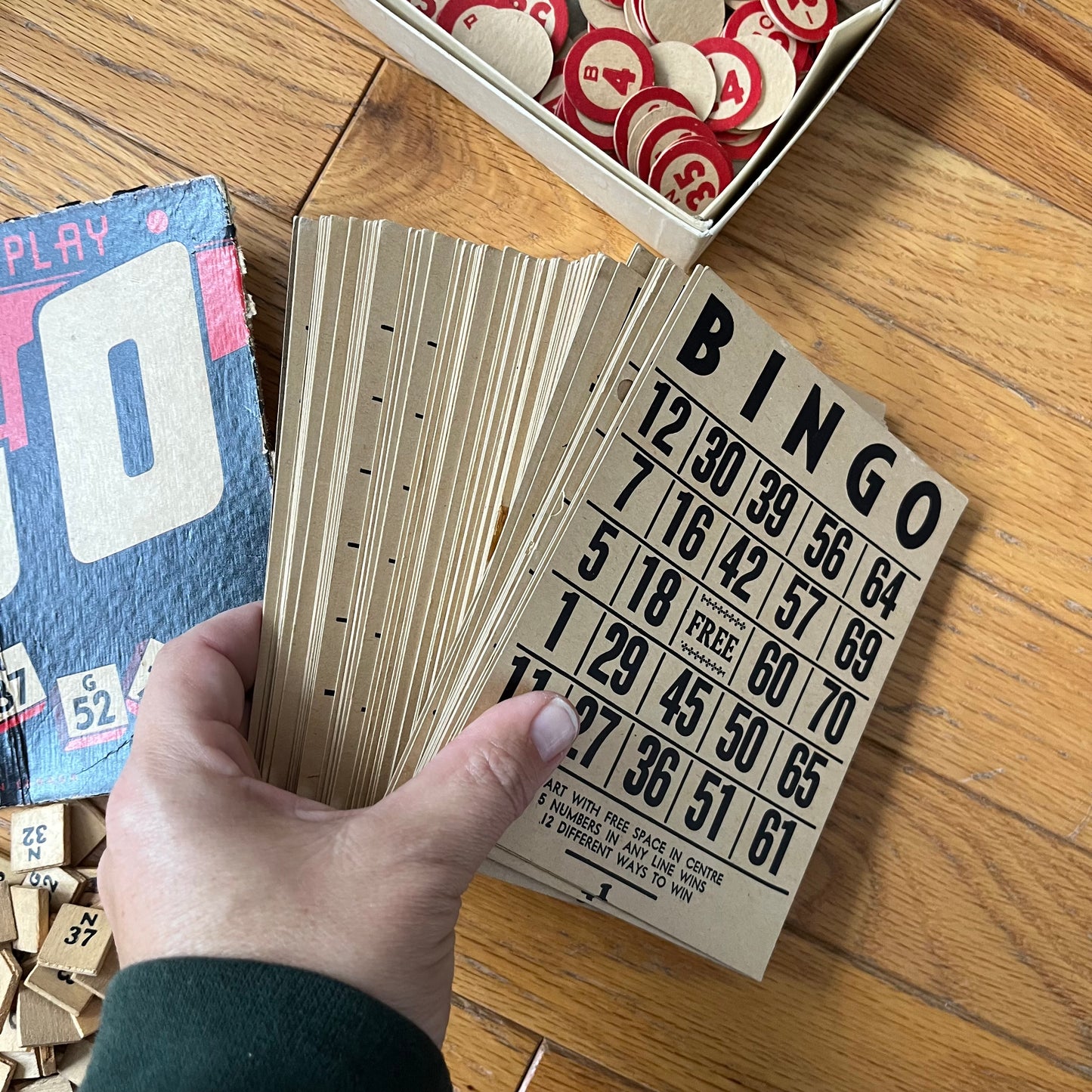 Vintage 50s Bingo Game Lot with Metal Basket Spinner