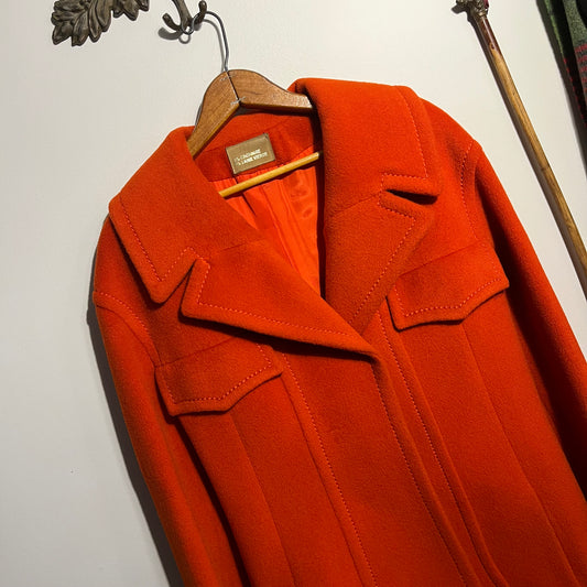 Vintage Orange Cashmere Wool Full Length Belted Coat