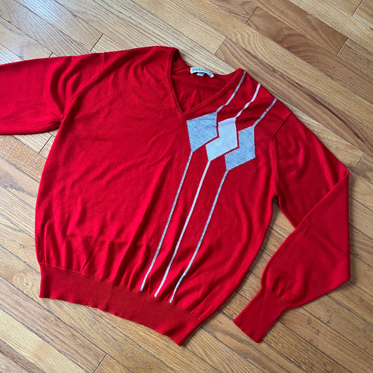 Vintage 70s Parkhurst V Neck Diamond Detail Sweater