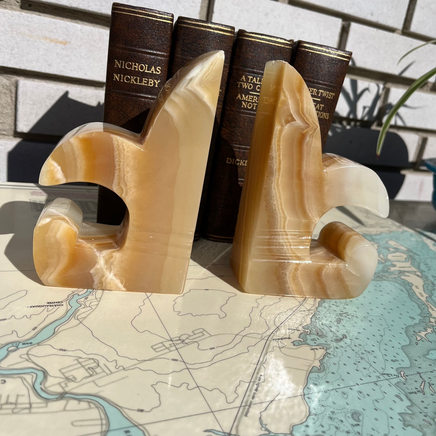 Vintage Onyx Fleur De Lis Bookends