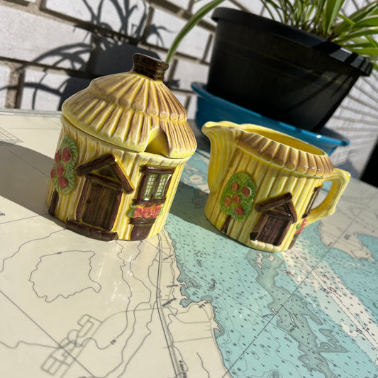 Vintage 50s Cottage / Tiki Cream and Sugar Set