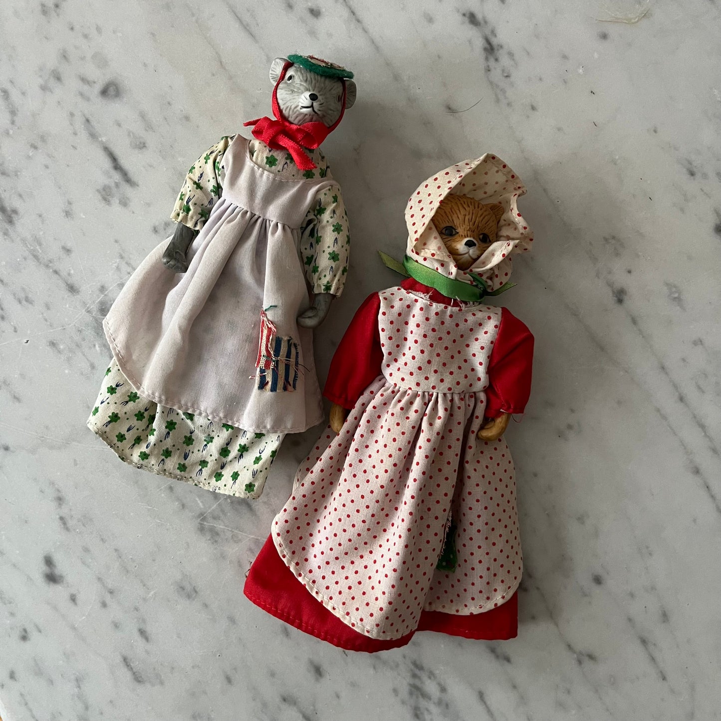 Vintage Ceramic Mouse and Bear Soft Body Figurines
