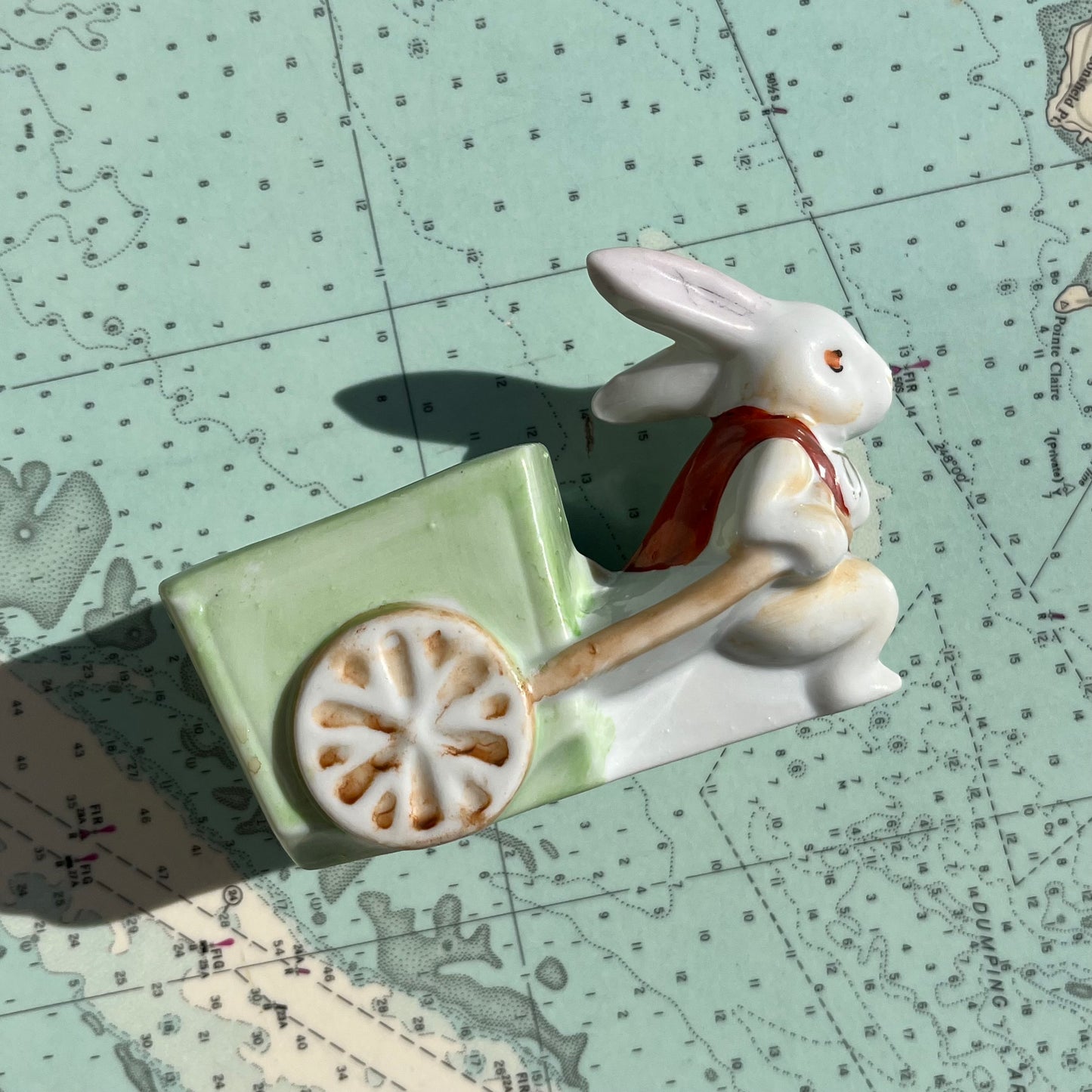 Vintage 50s Rabbit Pulling Cart Planter / Holder Made in Japan