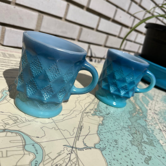 Vintage 60s Fire King Kimberly Blue Diamond Mugs