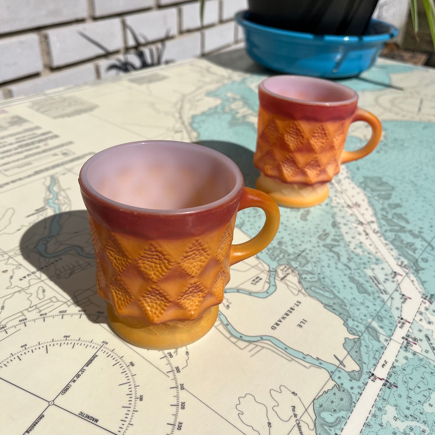 Vintage Fire King Kimberly Ombre Orange Mugs