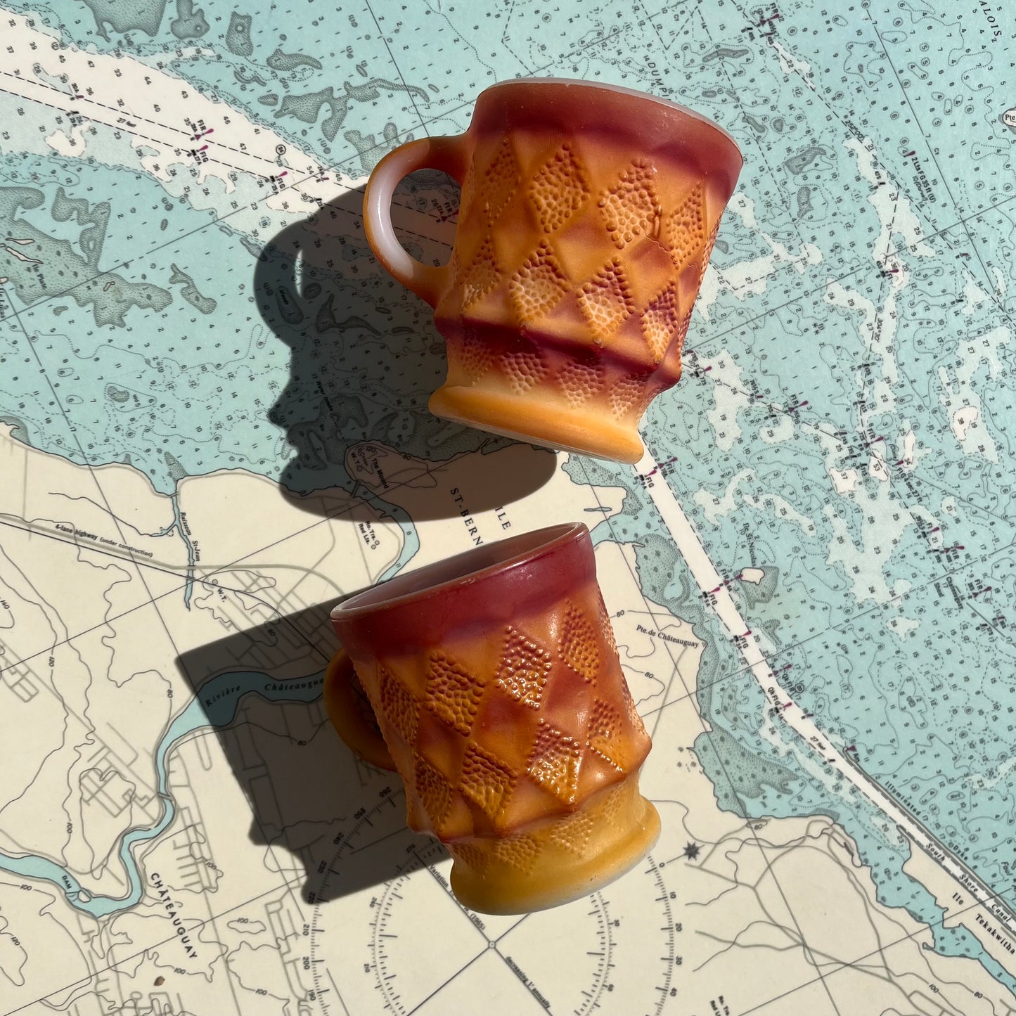 Vintage Fire King Kimberly Ombre Orange Mugs