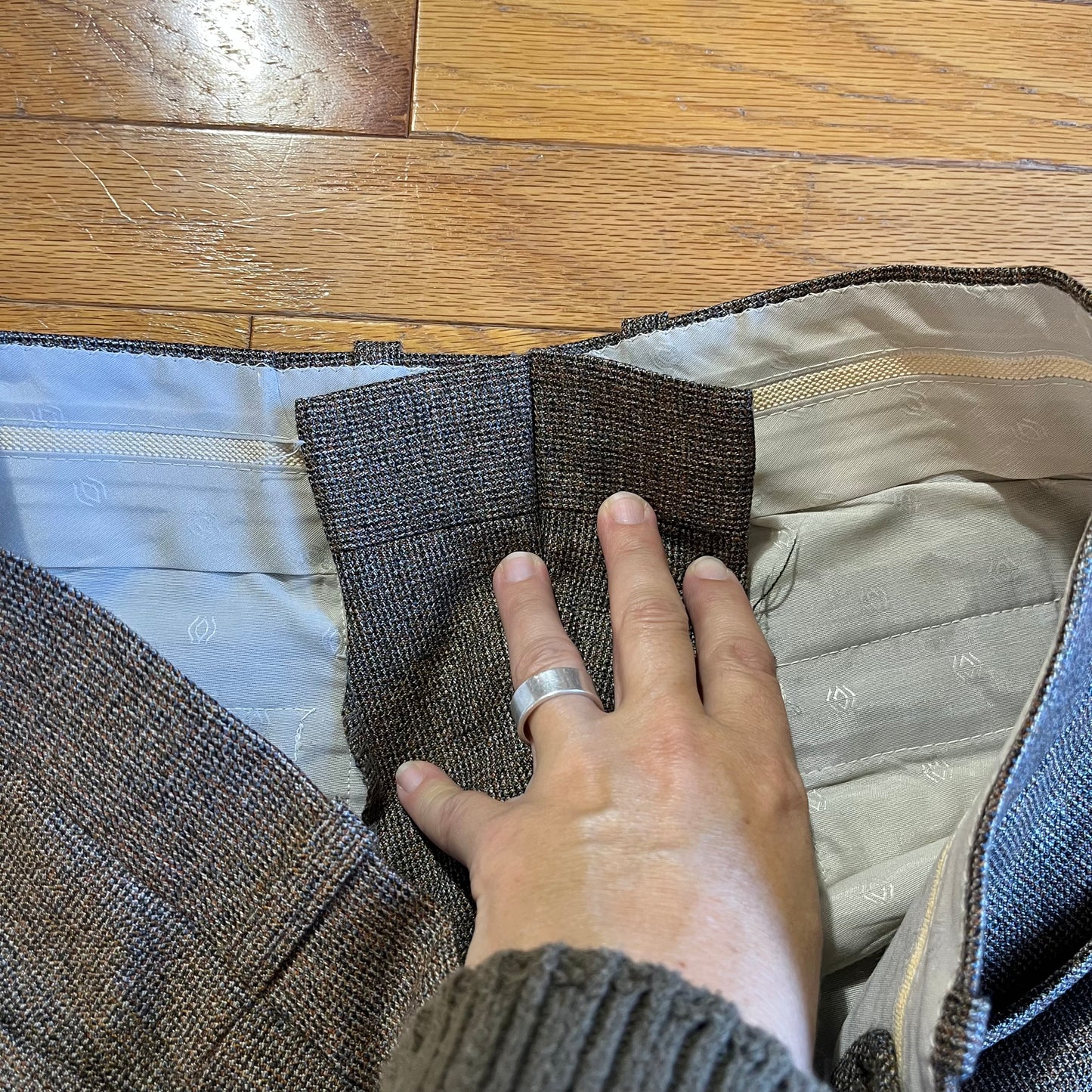 Vintage Tailored Tweed Straight Leg Pleated Pants