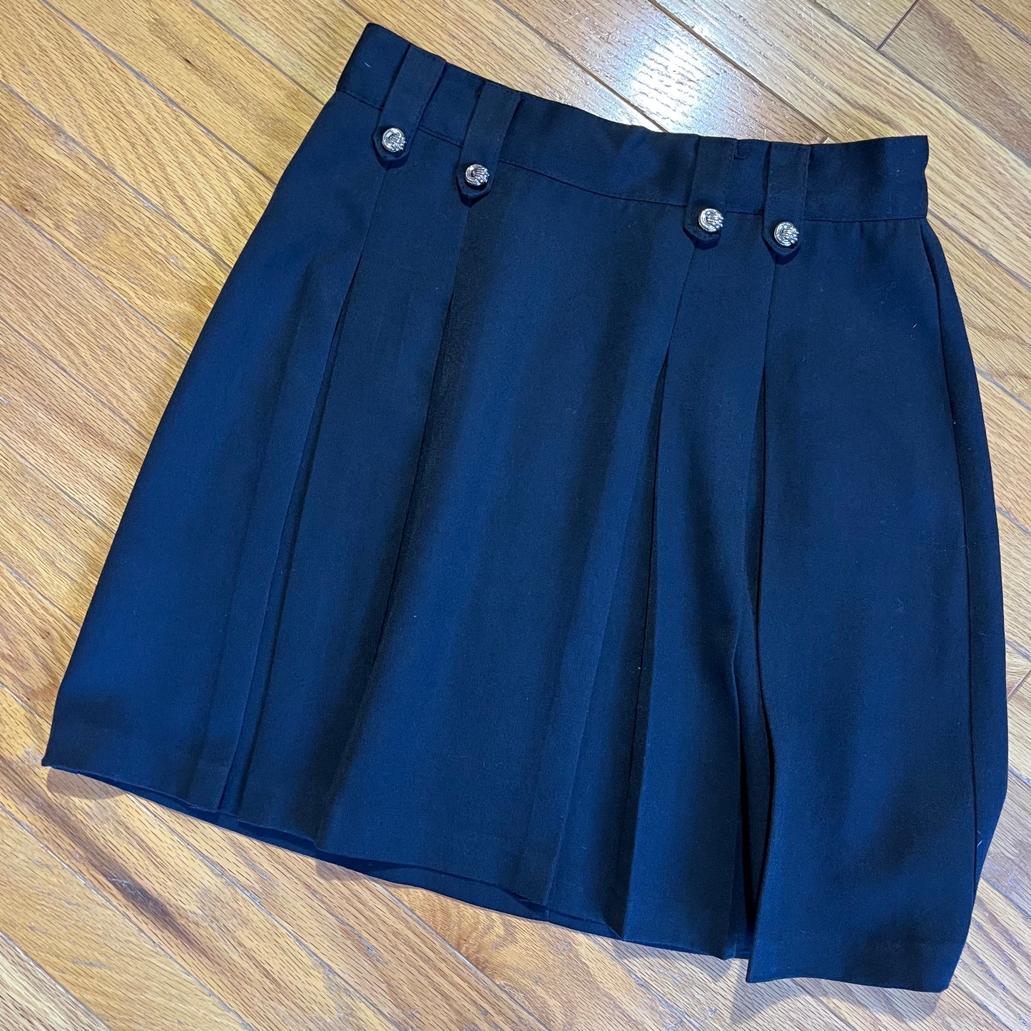 Vintage 90s Preppy Double Button Pleated / Flared Skirt