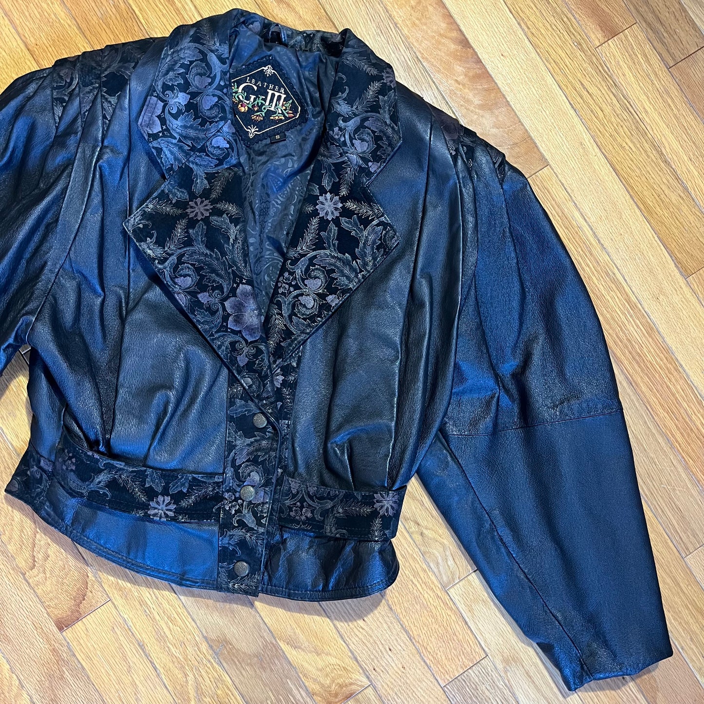 Vintage 90s Leather and Suede Floral Trimmed Jacket