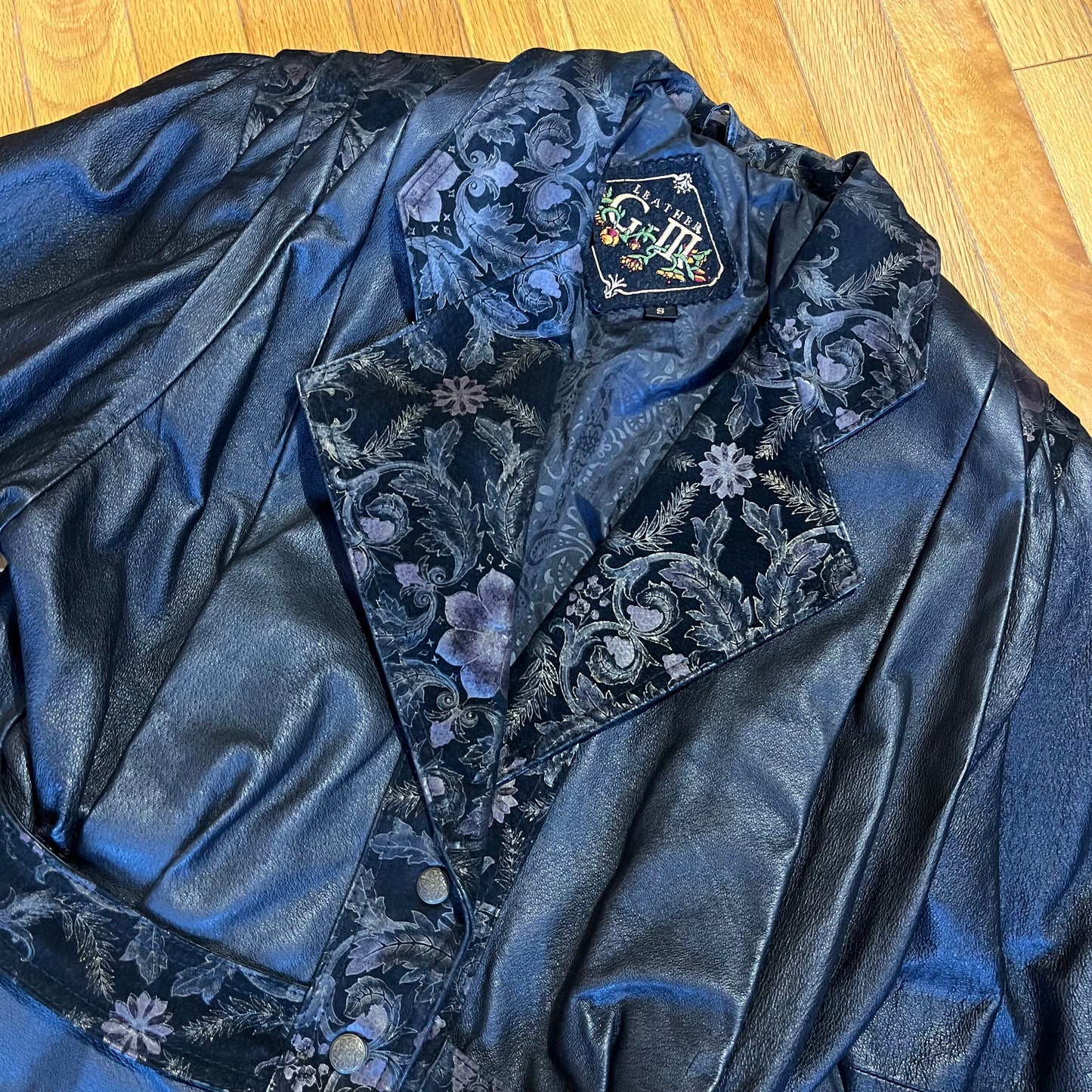 Vintage 90s Leather and Suede Floral Trimmed Jacket