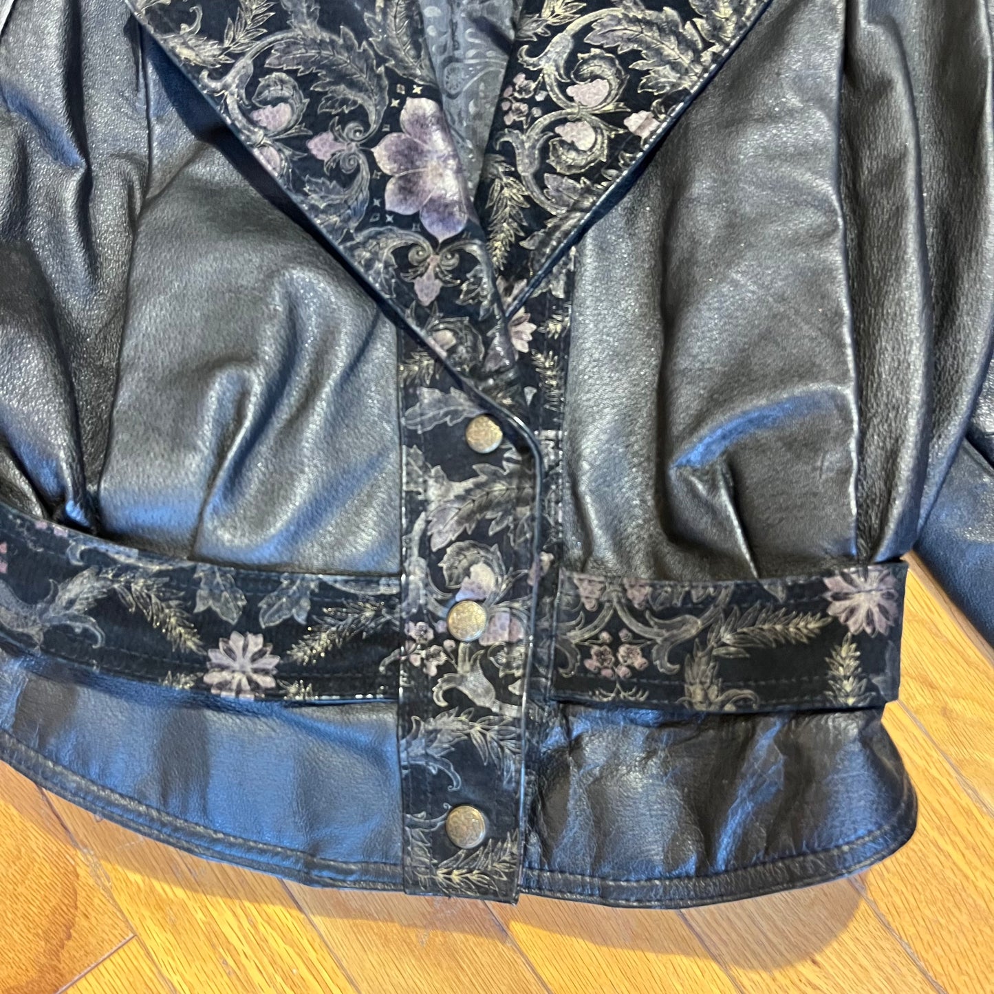 Vintage 90s Leather and Suede Floral Trimmed Jacket