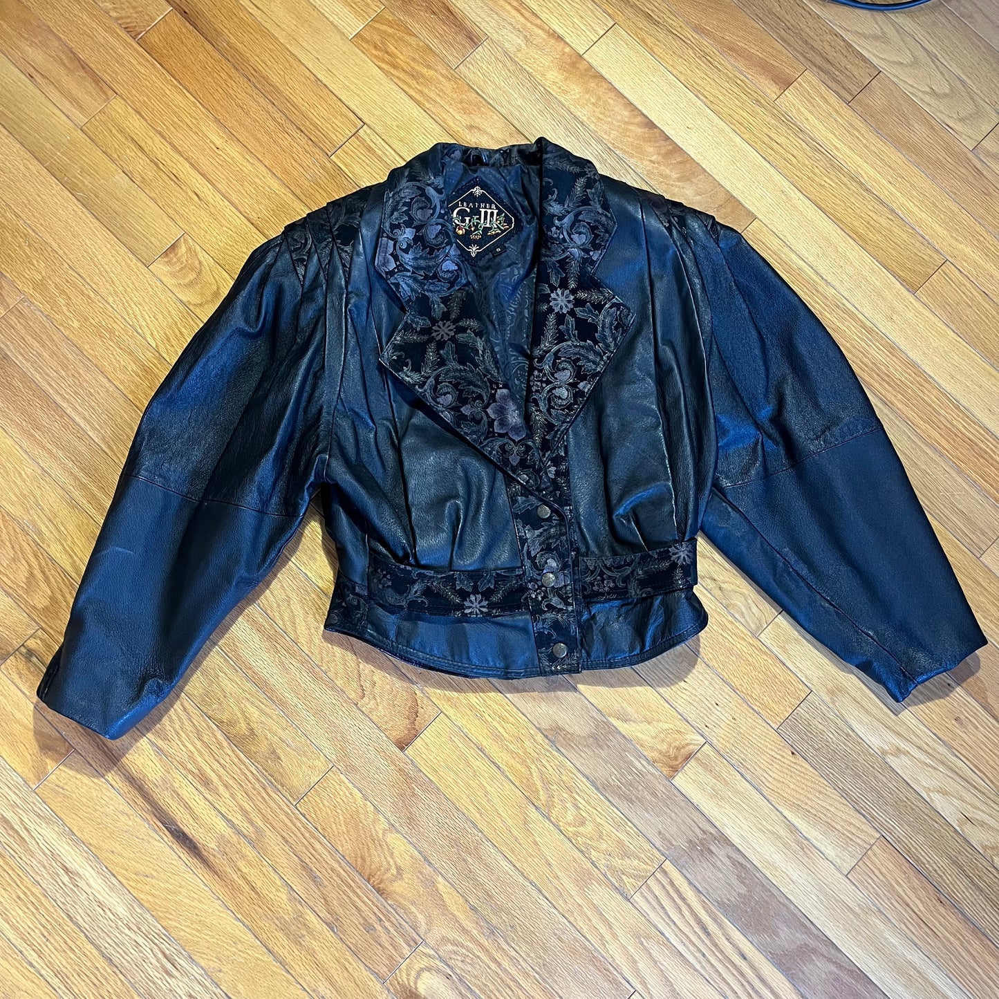 Vintage 90s Leather and Suede Floral Trimmed Jacket