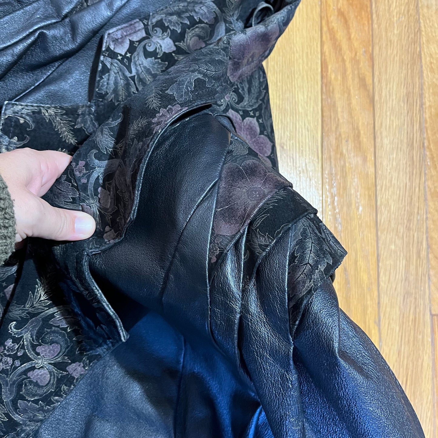 Vintage 90s Leather and Suede Floral Trimmed Jacket